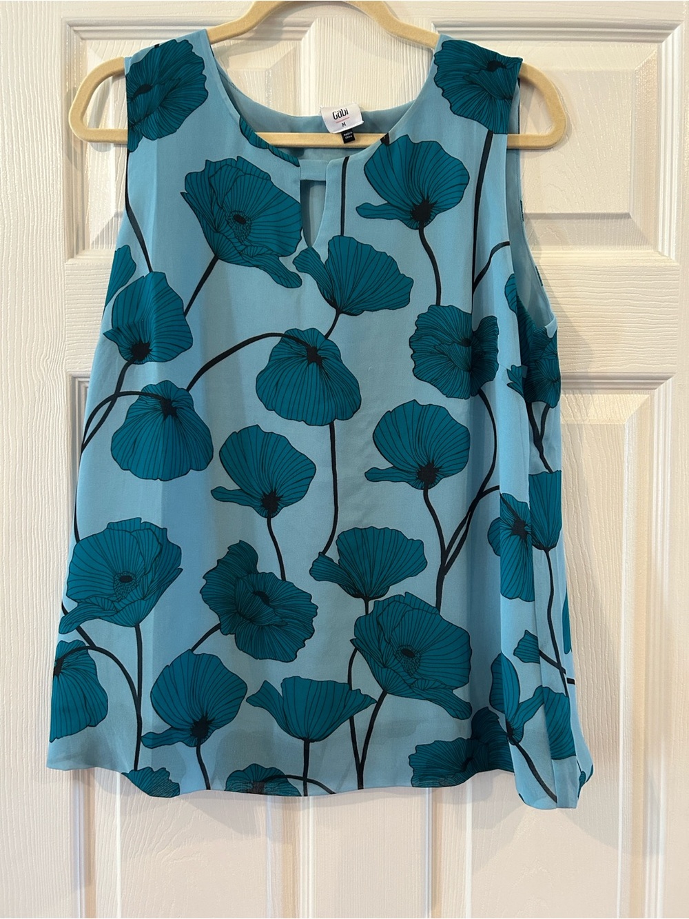 CAbi Teal Floral Sleeveless Top M